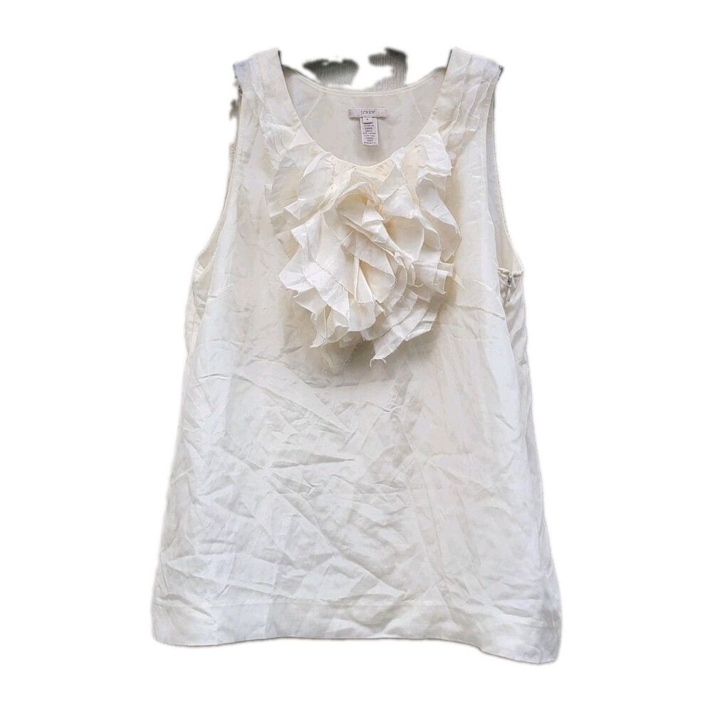 J. Crew flounced ruffled trim silk blend cream sleeveless top  sz 8 Preppy